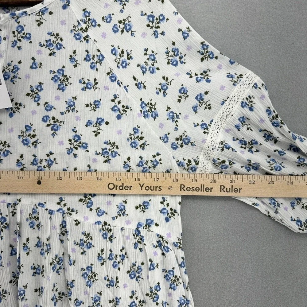 Justice Viscose White Blue Floral Tassel Tie Peplum Babydoll Top Blouse 8/20 2XL